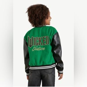 WICKED JUSTICE Girls Varsity Bomber Coat Jacket GIRLS SIZE XS 5-6 Green Black